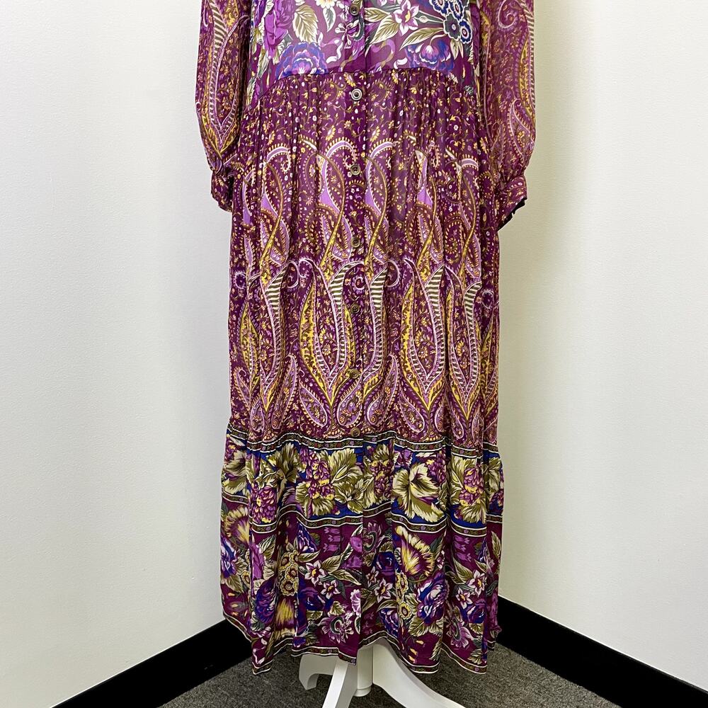 Anthropologie Nikole Maxi Shirtdress XS Paisley Floral Boho - Picture 4 of 16